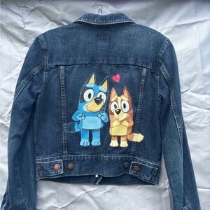 GAP Blue Denim Jacket. Custom hand-painted denim jacket. Fully washable. Bluey